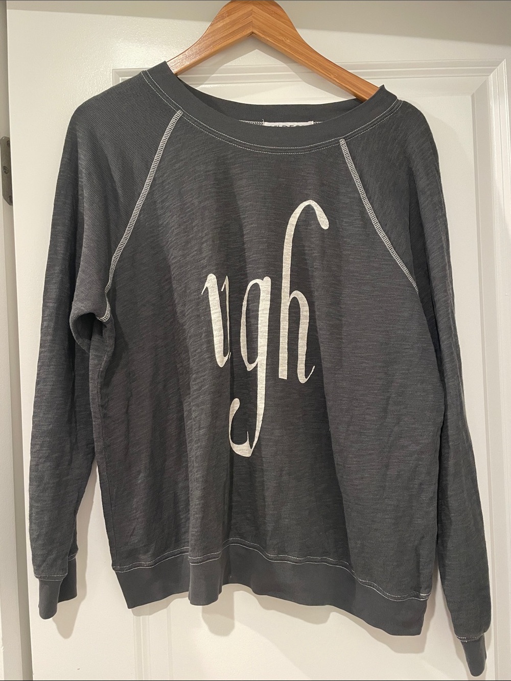 Wildfox Charcoal Crewneck Sweatshirt with White 'ugh' Graphic xs oversized